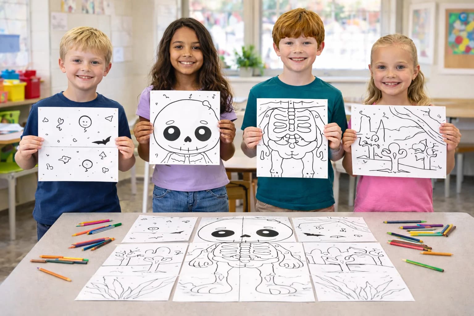 Collaborative classroom poster printable pages for teachers | PosterCutter Classroom collaborative coloring poster assembled from printable student pages created with PosterCutter.